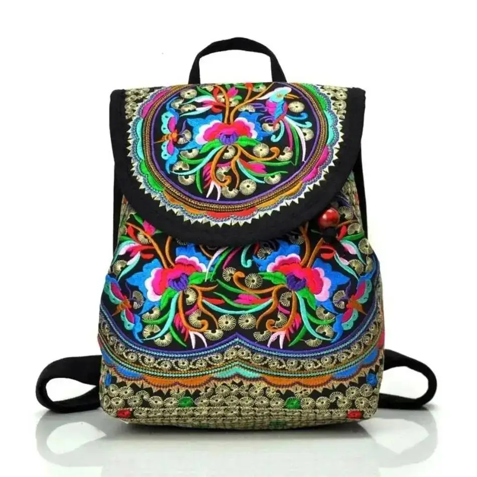 1 Pcs National Embroidery Women Shopping Cover Backpacks!Nice Floral Embroidered Lady Bohemian Backrack Top-sale Canvas Backpack