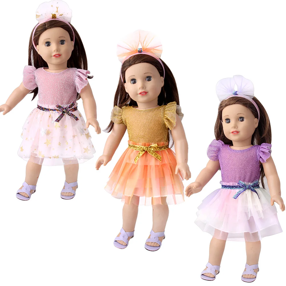 

18 Inch American Doll Girl Clothes Purple Lace Skirt and Hairband Fit 43Cm Reborn Baby Toy Doll Accessories Girl's DIY Gifts