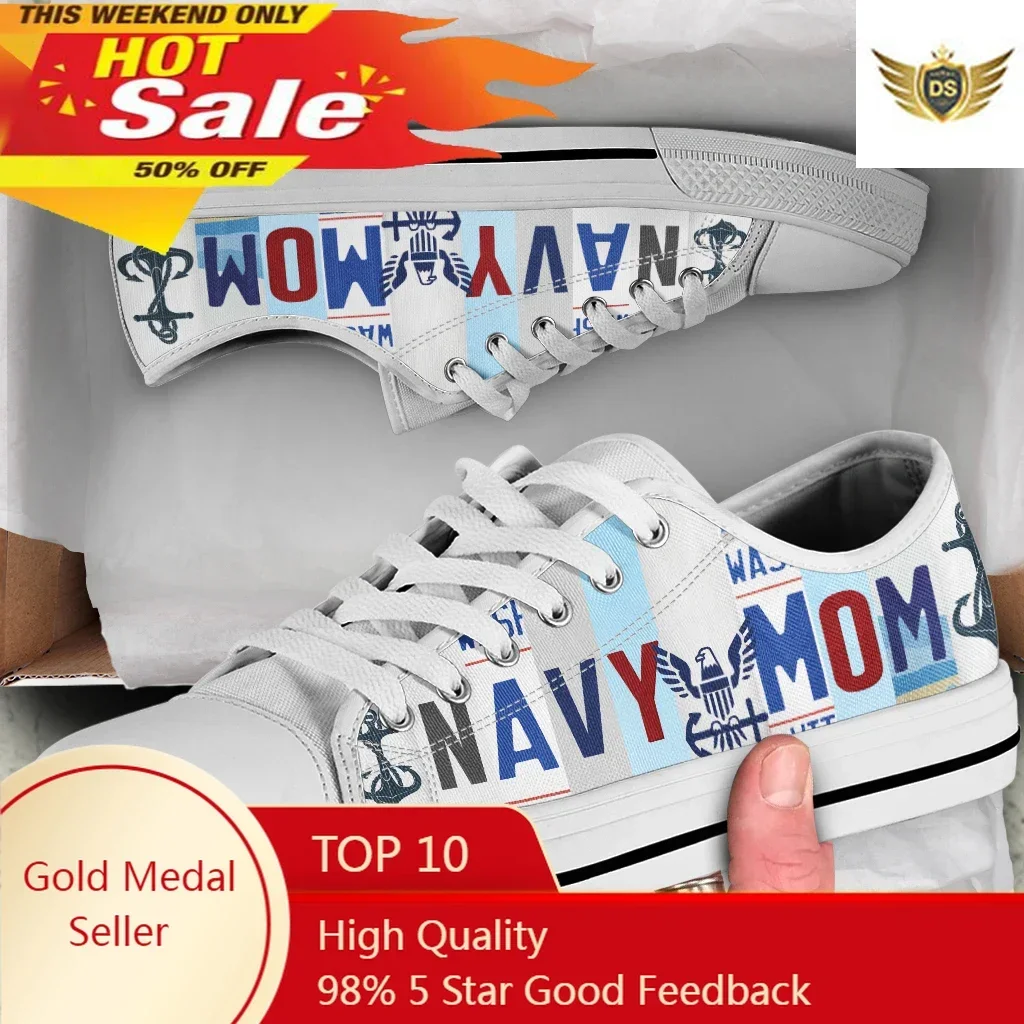 License Plate Navy Mom Women White Shoes Skateboard Shoes Low Top American Style Comfortable Sneakers Sports Canvas Shoes