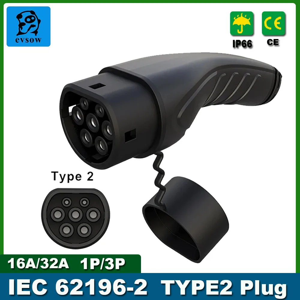 

evsow Type 2 EV Charger Plug 22KW 32A Electric Vehicle Charger Adapter Female Type2 IEC62196-2 Adapter For Electric Car Charger