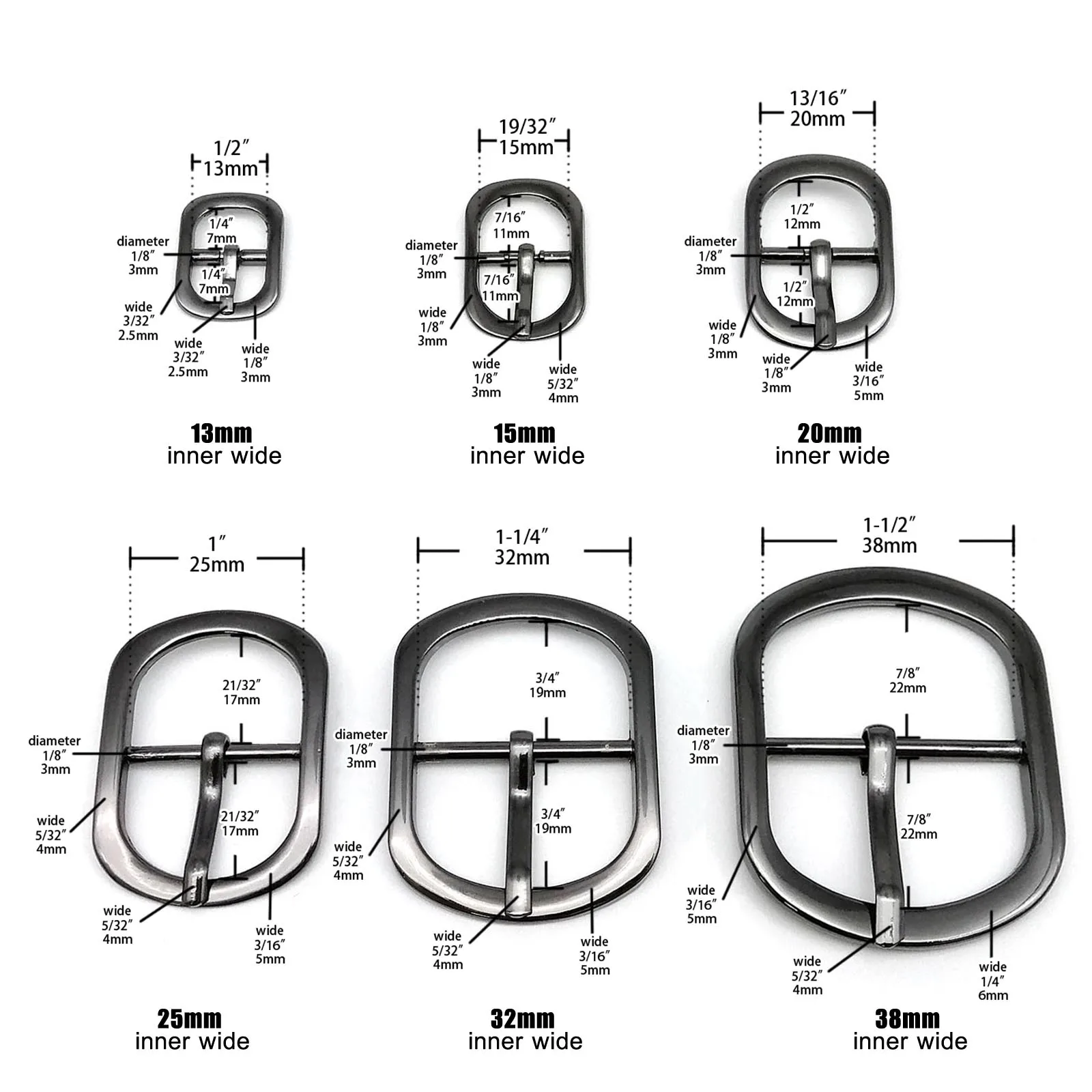 Roller Pin Buckle 10pcs Inner Wide 13 15 20 25 32 38mm Adjust Roller Pin Buckle Snap Oval Ring Leather Bag Handbag Shoe Shoulder Strap Belt Repair
