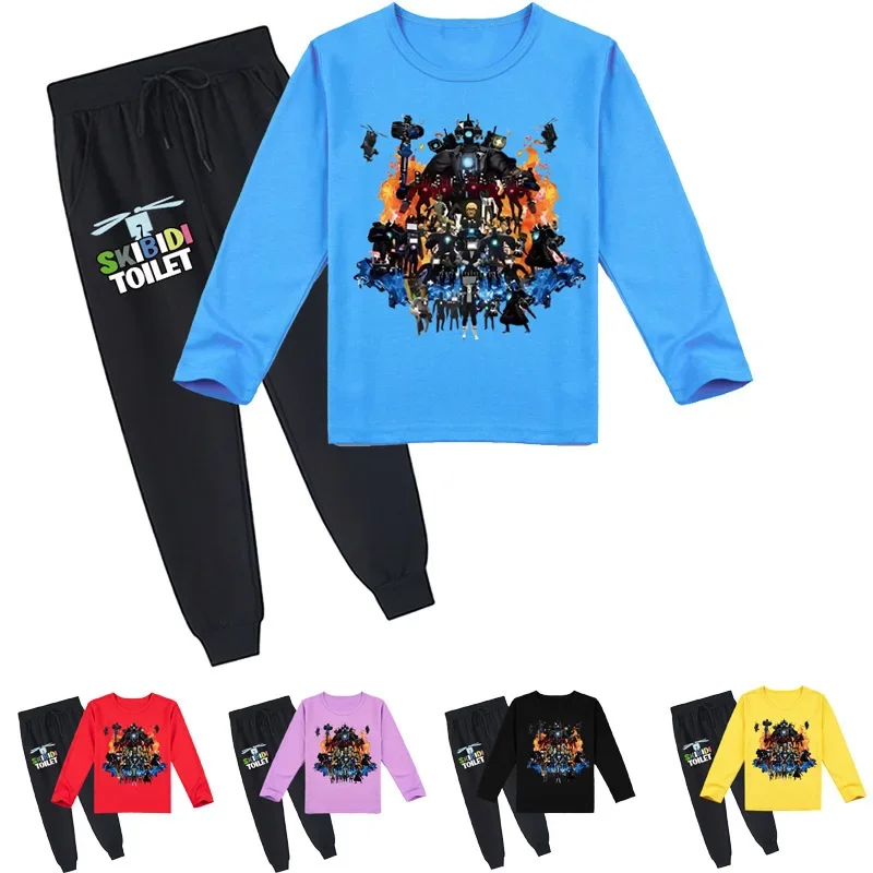 

Skibidi унитаз 2023, популярный стиль, унитаз для мужчин, мальчиков и девочек, футболка с длинным рукавом и штаны с принтом