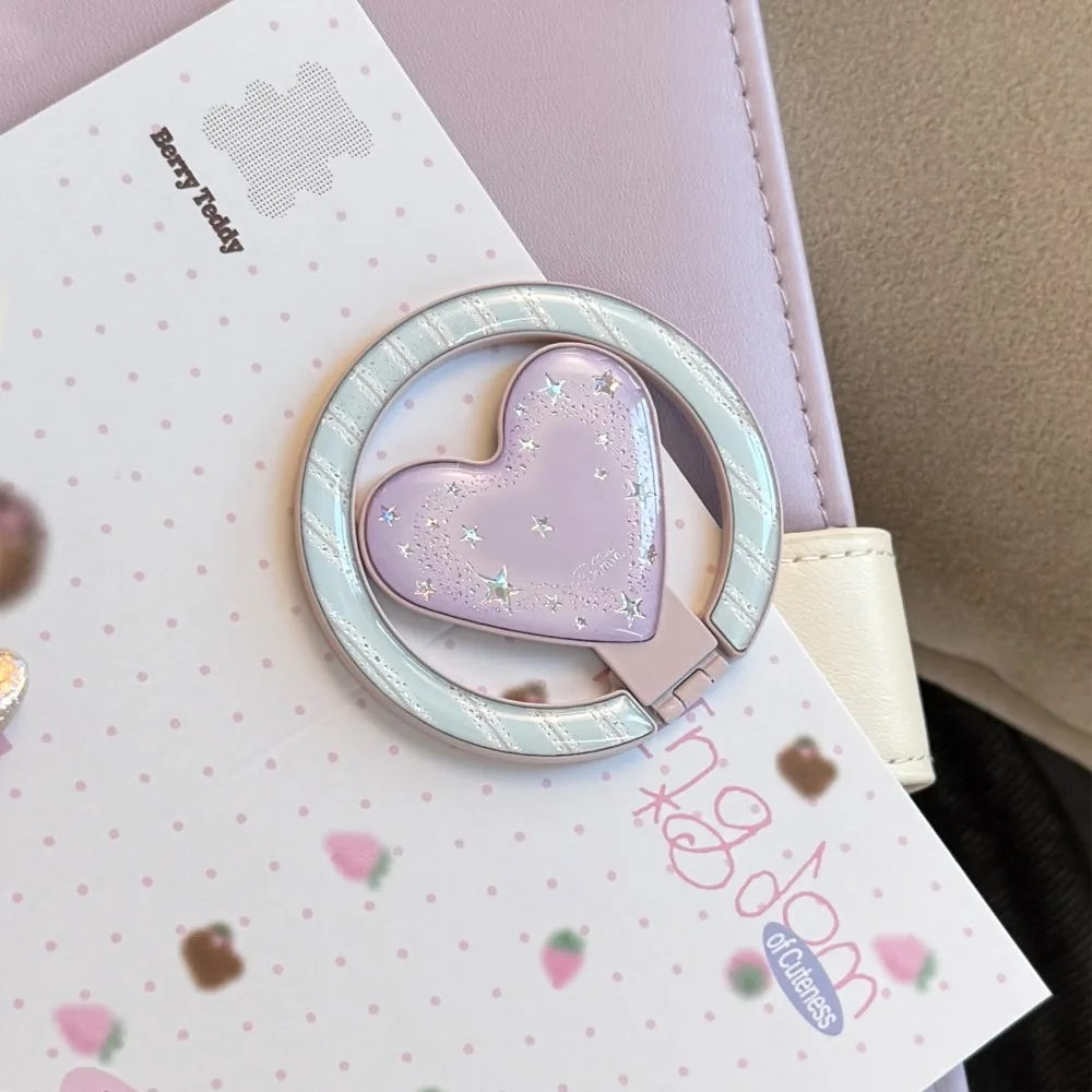 Charming Macaron Candy Color Phone Case with Heart Pattern and Magnetic Stand Ring Holder
