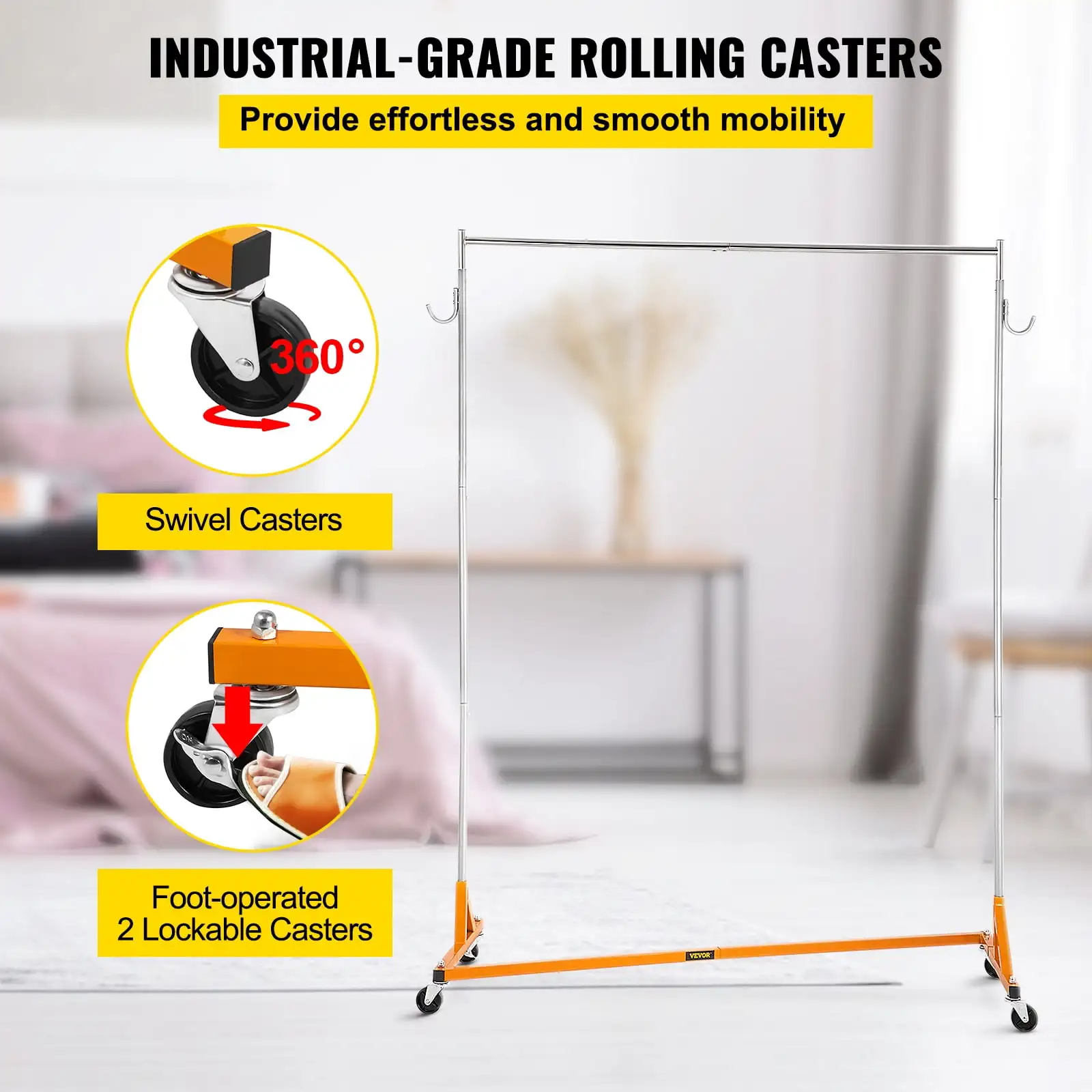 Rack, Industrial Grade Base Garment Rack, Height Adjustable Rolling Garment Rack, Sturdy Base Clothing Rack 5