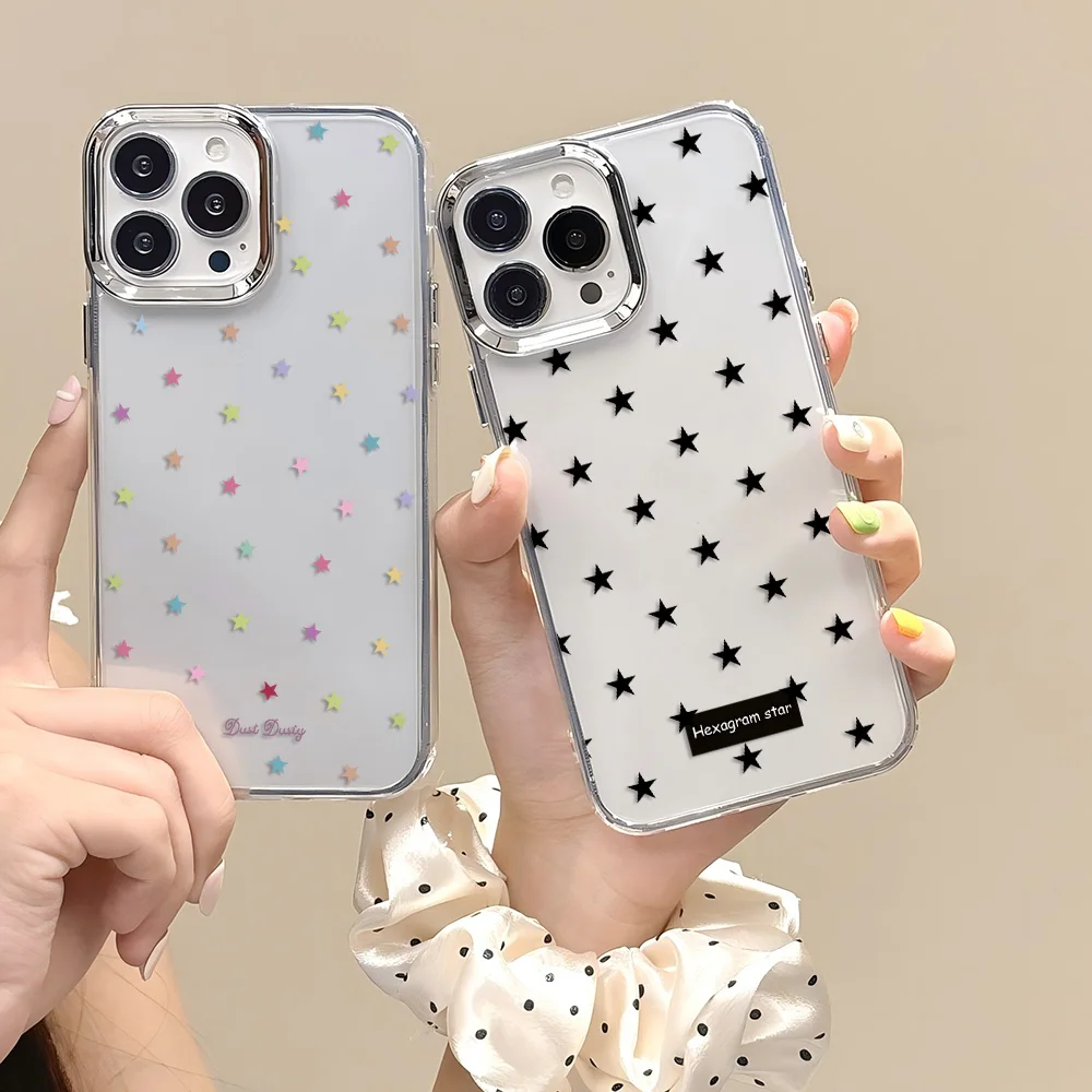 Elegant Black Stars Full Screen Phone Case - Soft Korean Design