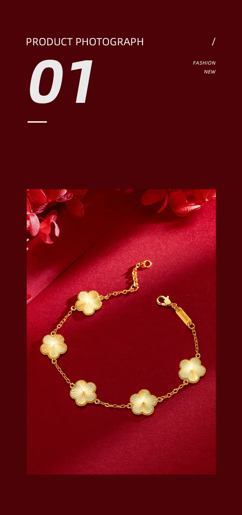 S1a3e5dce3f2541b1b7a18a325ac5d171W Women 24K Real Gold Light Luxury Super Flash Plum Blossom Set Fashionable Female Plum Blossom Bracelet Necklace Earring Set Mallzona
