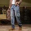 Autumn and winter new styles Men's outdoor multi-pocket cargo jeans Straight loose casual stretch fashion jeans for men 5
