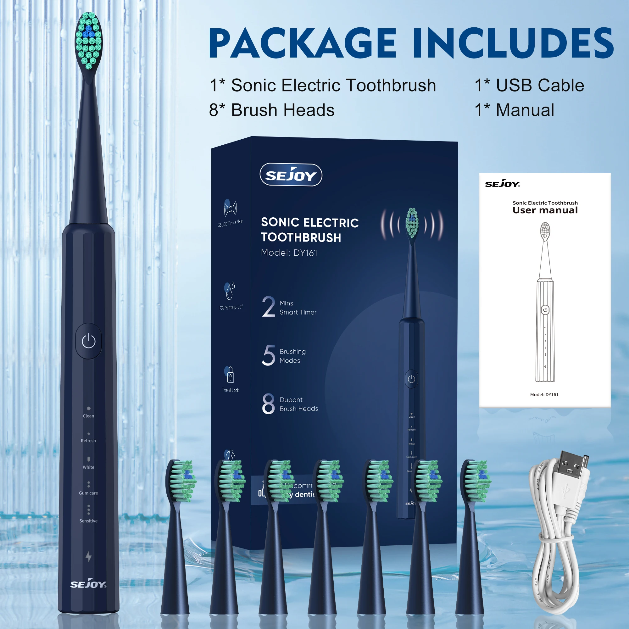 Sejoy Whitening Sonic Toothbrush 8 Brush Heads 5 Modes Smart Timer Rechargeable Electric Toothbrush Personal Care Appliances 6