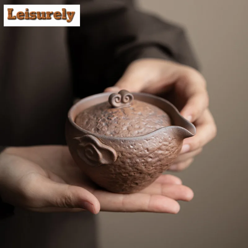 150ml Handmade Old Rock Mud Hand Held Teapot Luxury Tea Infuser Pot Tea Brewing Kettle with Ball Hole Cafes Supplies Ornaments