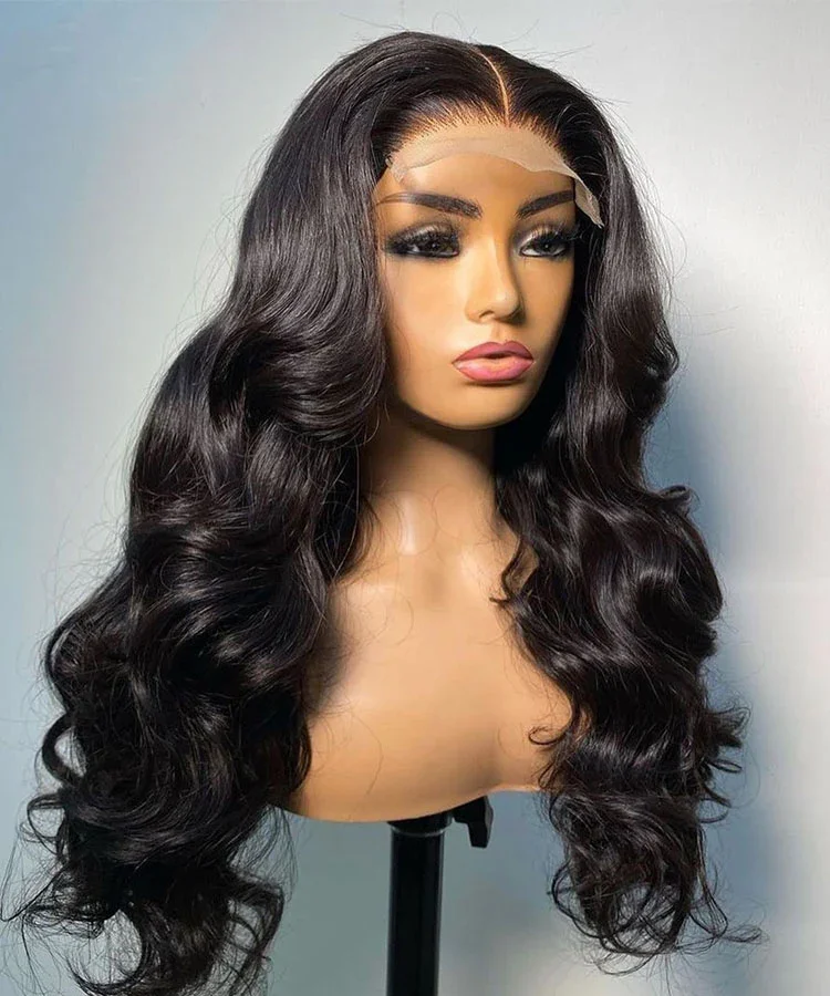 

Ocean Wave Natural Black 26" Long 5x5 Silk Base Jewish Human Hair Wig With Preplucked HD Lace European Hair Glueless BabyHair