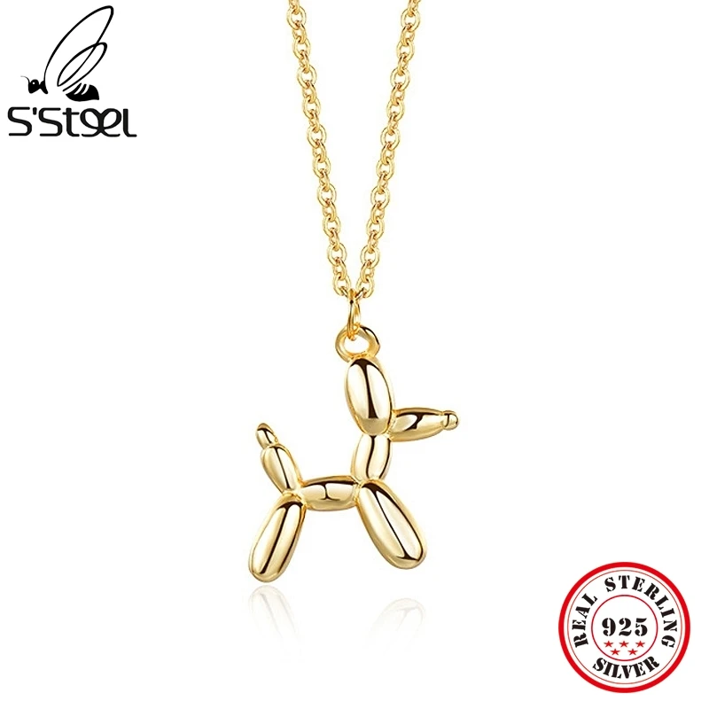 

S'STEEL Sterling Silver 925 Balloon Dog Pendant Necklace Clavicle Chain Minimalist Korean Design Accessories 2022 Fine Jewelry