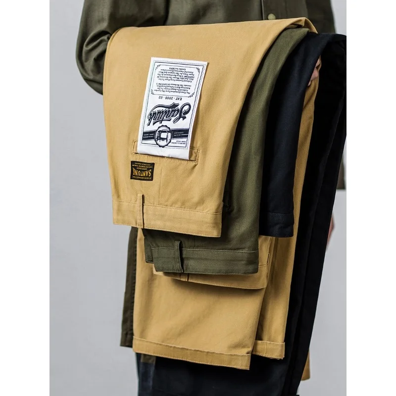 

Casual Pants Men's Retro Loose Plus Size Straight Cargo Solid Color Pockets Zipper Button Trousers Wide Leg