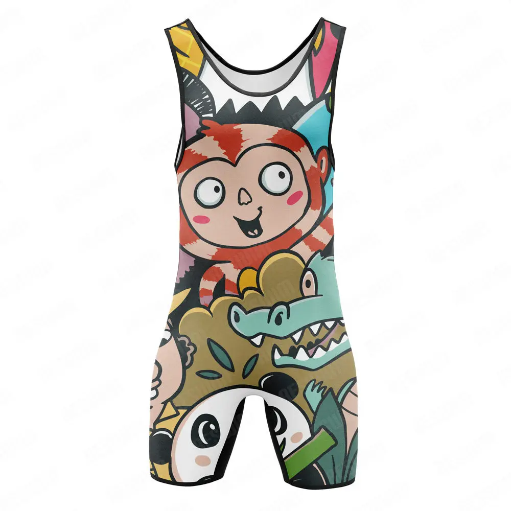 Funny Wrestling Singlet Fitness Sleeveless Skinsuit Men's Leotard Outfit GYM Triathlon PowerLifting Suit Gym Sports Bodysuit
