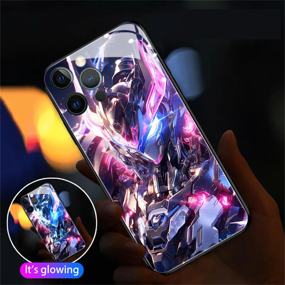 

So Cool The Warriors Of Mech Design LED Light Up Luminous Phone Case For Samsung S23 S22 S21 S20 FE Note 20 Plus Ultra A54 A14