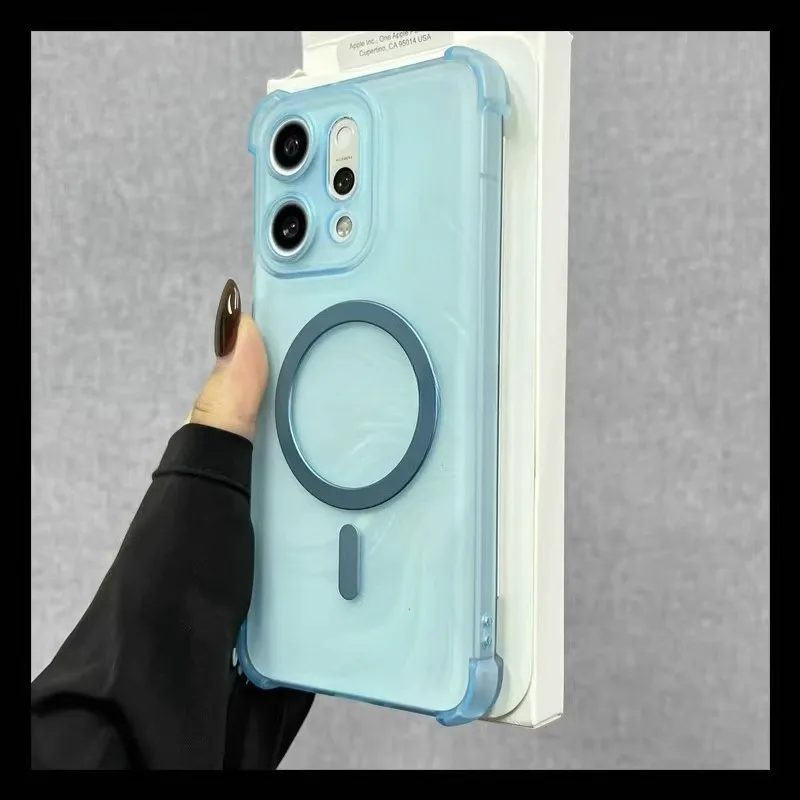 Magnetic Wireless Charging Shockproof Translucent Phone Case with Airbag Protection