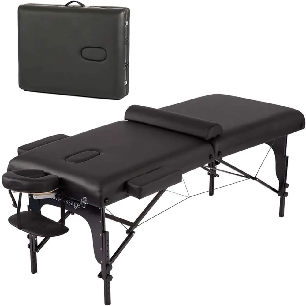 

Massage Table 4 Inches Memory Sponge Portable Massage Bed 77” Long 30” Wide Height Adjustable 2 Fold PU Facial Cradle Salon