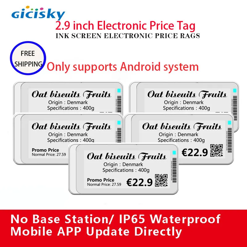 

Waterproof 5pcs black 2.9 inch Gicisky Epaper Eink Display Screen Electronic Ink Price Display Card One Key Refresh Information