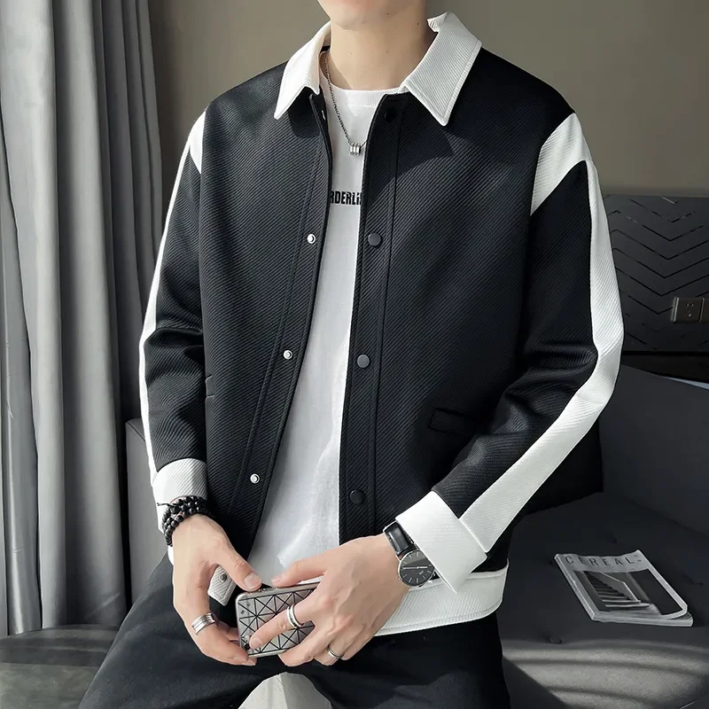 2023 Autumn New Color-blocking Design Jacket Men Fashion Casual Lapel Coat Streetwear Outwear Jaqueta Masculina Men Clothing