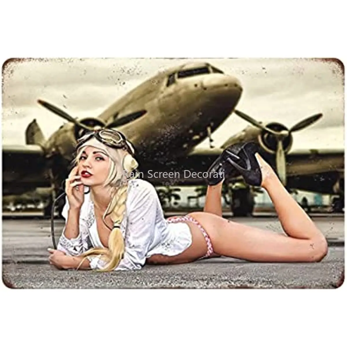 

New Metal Tin Sign Vintage Military Theme Pinup Girl Airplane Sexy Lady Military Man Cave Jts Home, Living Room, Garden, Bedroom