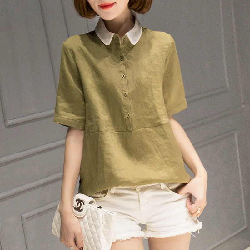 

Fashion Solid Color Spliced Loose Korean Blouse Women's Clothing 2024 Summer New Casual Pullovers Short Sleeve Commute Shirt