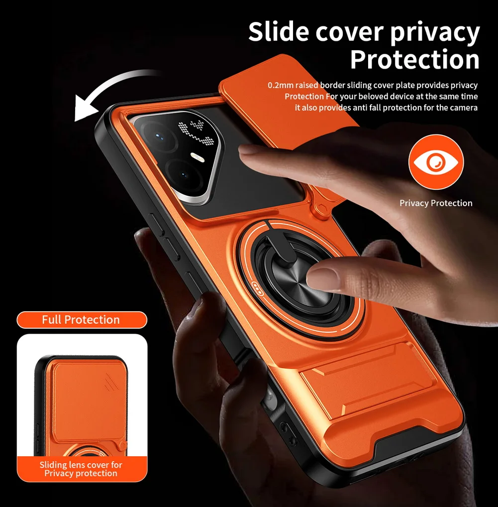 Enhanced Magnetic Ring Grip Car Holder Case with Push-Pull Protection and Lens Cover