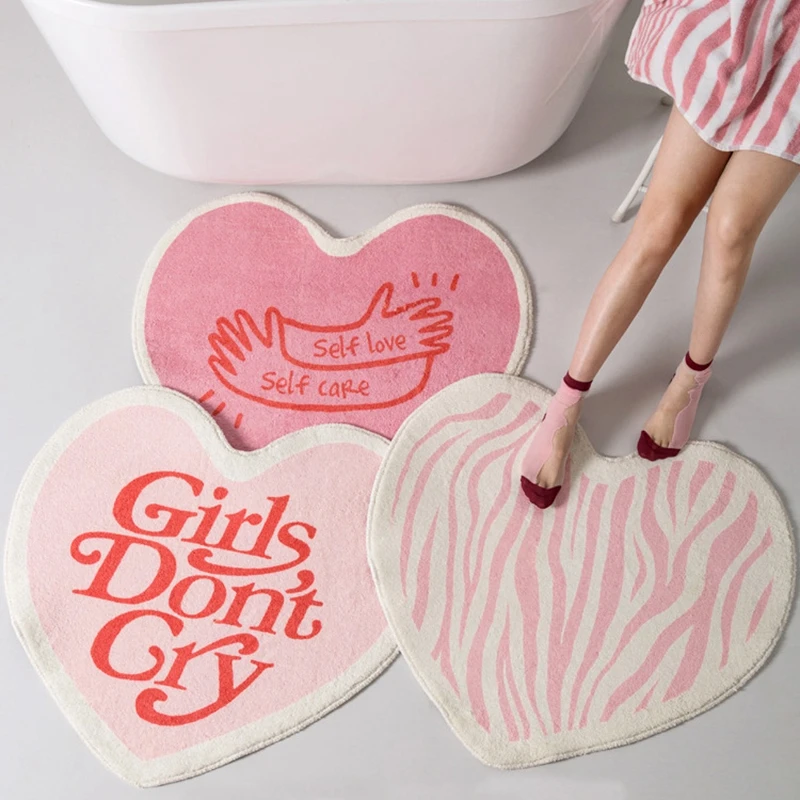 

Home Party Festive Pink Heart Shape Carpet Girl Bedroom Bedside Area Rugs Wedding Room Thick Furry Decor Absorbent Floor Mat