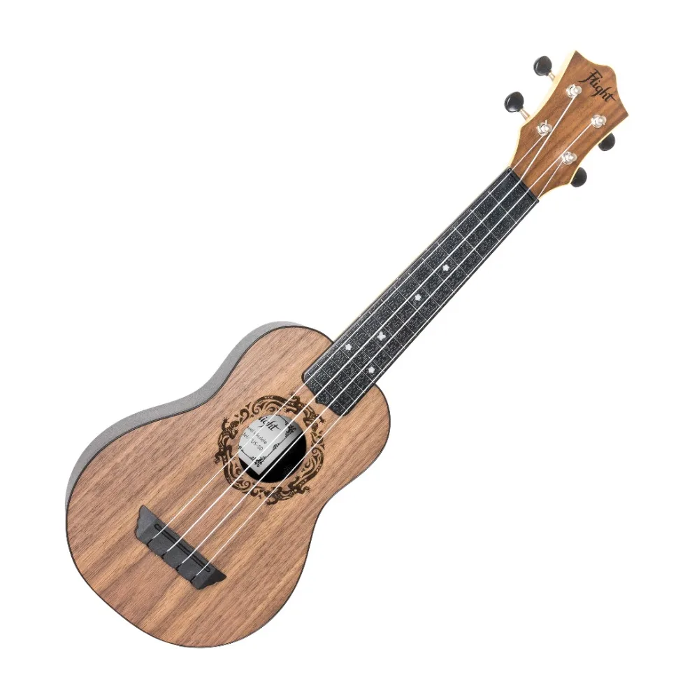 

Soprano ukulele, TUS50's head veneer is made of walnut wood and matches the top