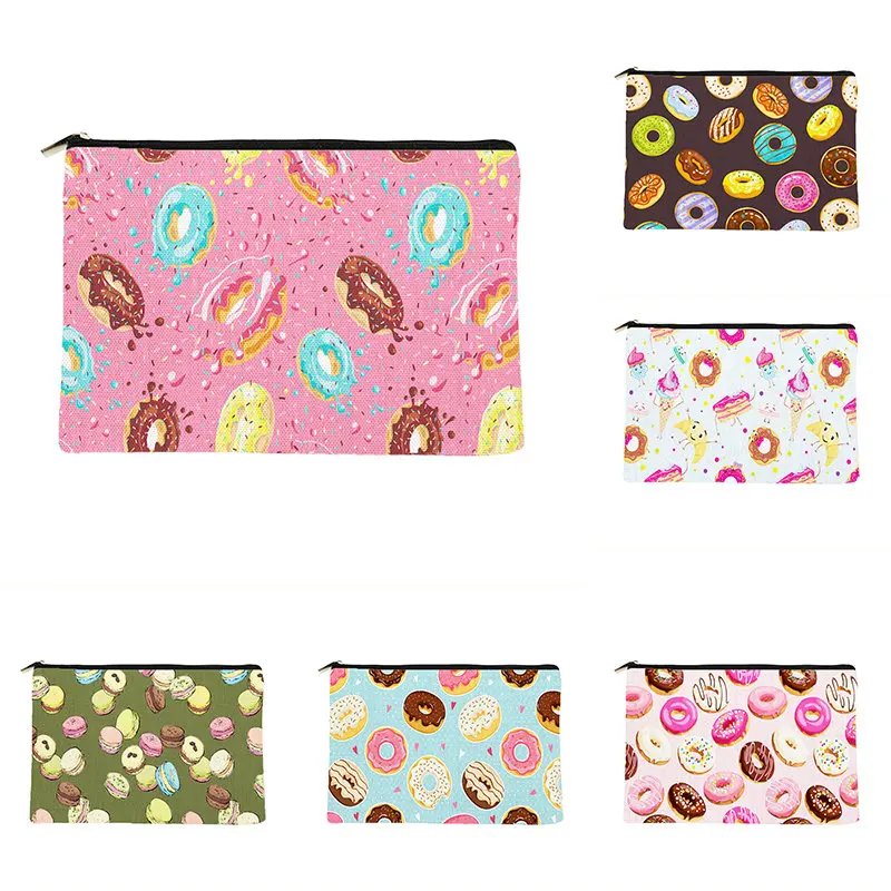 

Doughnut Cake Printed Makeup Bag Customized Personalized Bridesmaid Cosmetics Organizer Bags Girls Portable Storage Anvas Bag