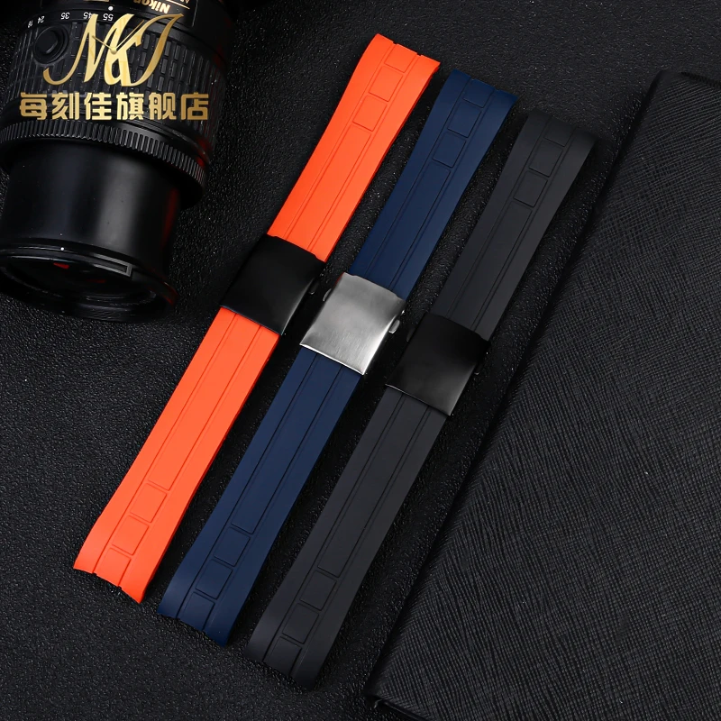 Curved End Orange Rubber Bracelet Watch Strap - 22mm/23mm