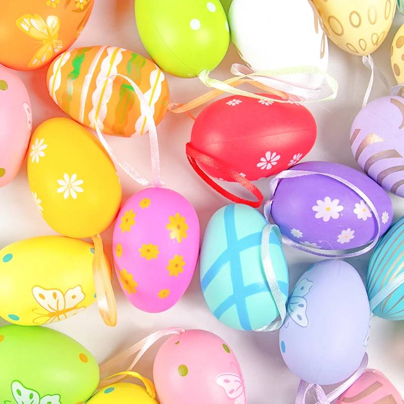 12pcs Easter Decoration Hanging Easter Decorations Hanging Plastic Easter Eggs Indoor Outdoor Decor Ornaments Kids Gift Favors