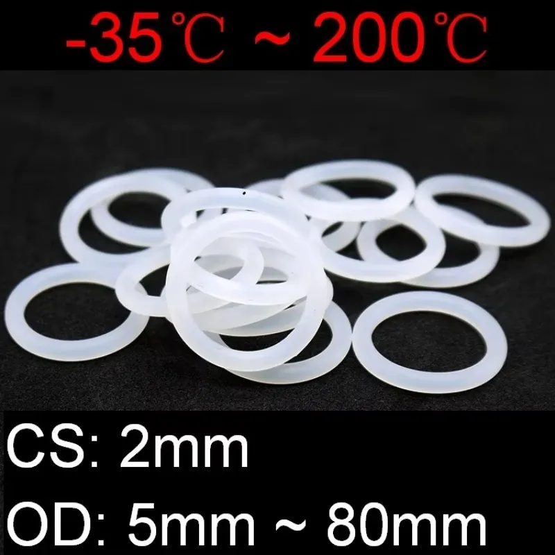 10/50pcs VMQ Silicone Ring Gasket CS 2mm OD 5 ~ 80mm Food Grade Waterproof Washer Rubber O-ring