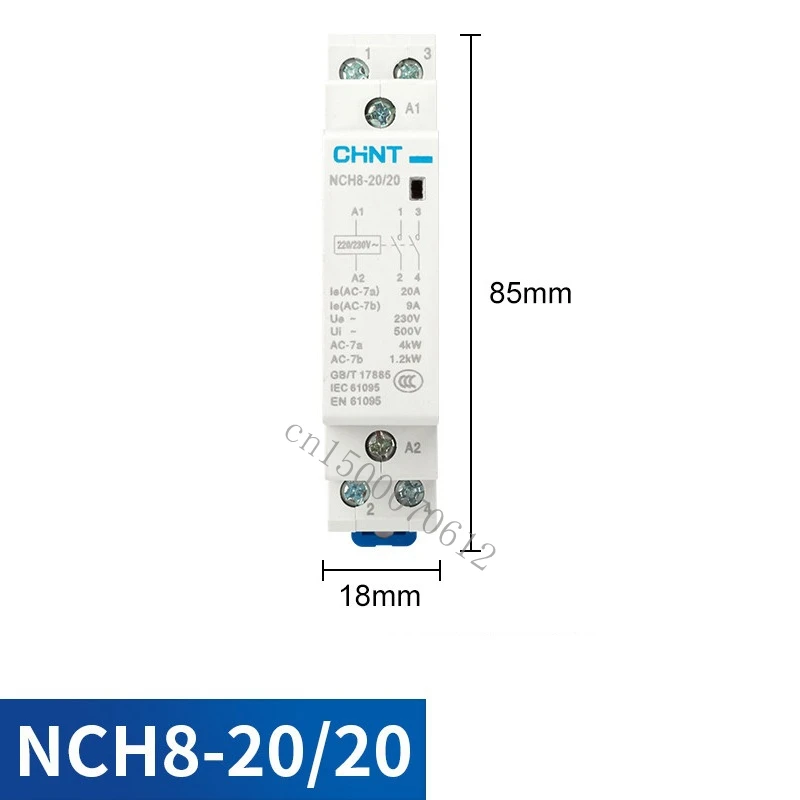 CHINT NCH8 20A 25A 40A 63A 딘 레일 가정용 미니 AC 콘택터 220V 230V 400V 63/22 63/40 40/40 40/22 1NO 1NC 2NO 2NC 4NO 2P 4P