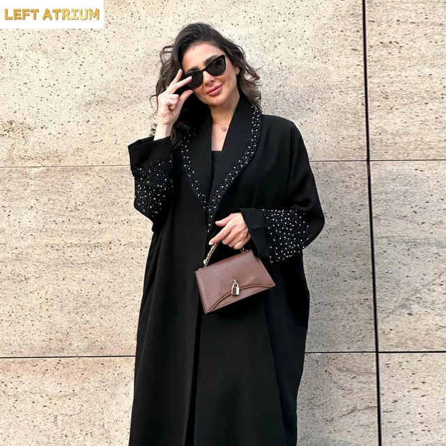 109217-ed1f35.jpg Abaya Kimono Ouvert Noir Dubaï 2025 avec Diamants, Robe Caftan Islamique pour Femme Musulmane, Caftan Marocain, Robe Femme Musulmane, Jalabiya, Kebaya