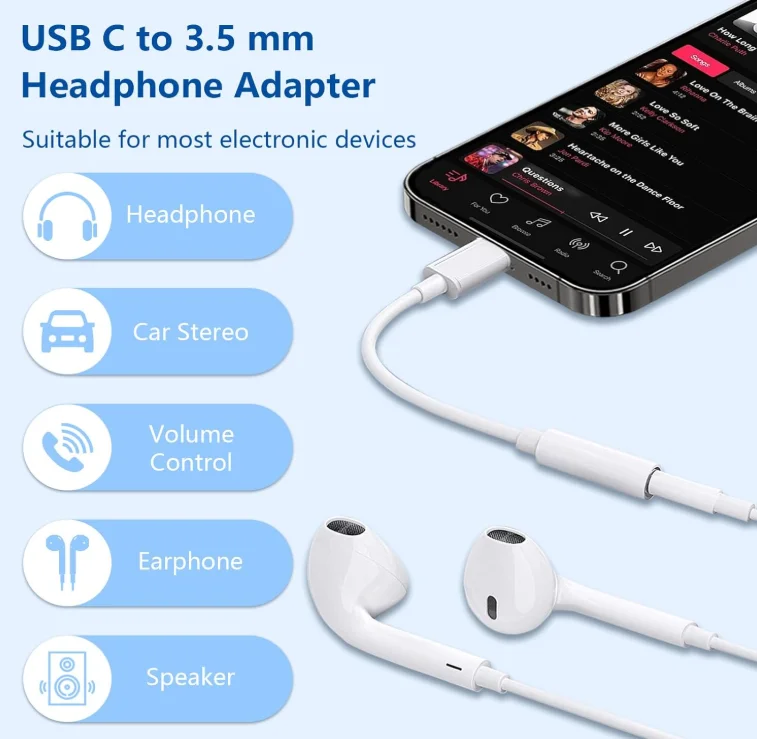 USB C-3.5mm 헤드폰 잭 어댑터 타입 C 오디오 AUX 케이블 동글