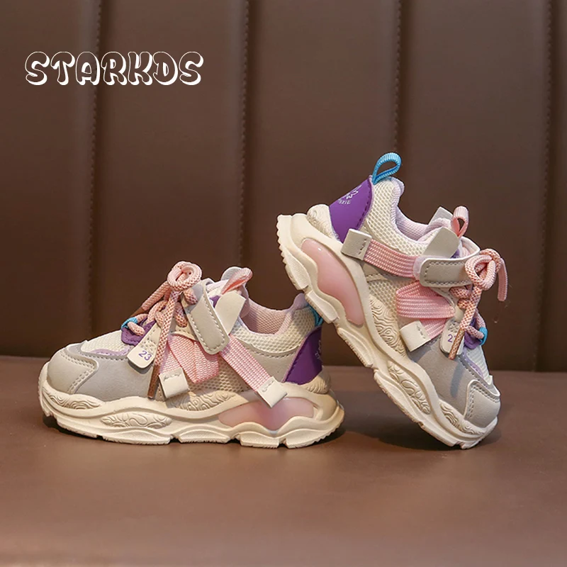Brand Design Kids Sneakers 2023 Spring New Thick Sole Mesh Tennis Boys Soft Sport Shoes Toddler Girl Casual Hook & Loop Footwear 3