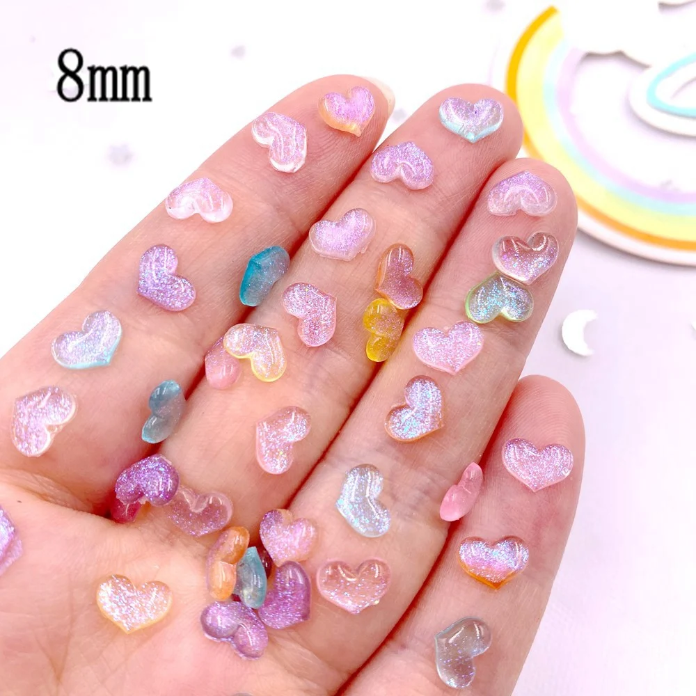 미니 크리스탈 하트 보석 플랫백 네일 라인석 아트 아플리케, 다채로운 수지 글리터, DIY 웨딩 스크랩북 공예, SL76, 8mm, 100 개