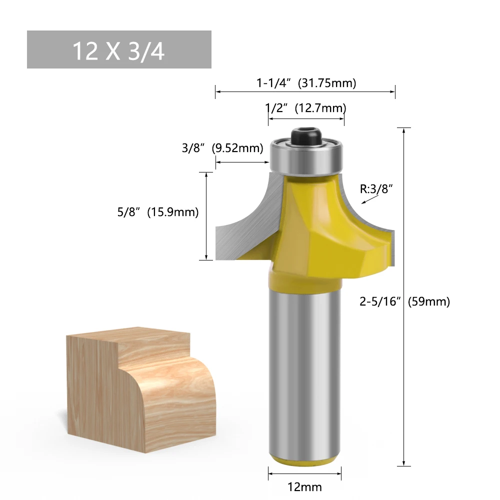 LAVIE 6-teiliges 12-mm-1/2-Zoll-Schaft-Eckfräser-Set mit rundem Über- und Perlenkanten-Fräser-Set, C3-Zapfenschneider mit Hartmetallspitze für Holz MC03138 – Detail 7