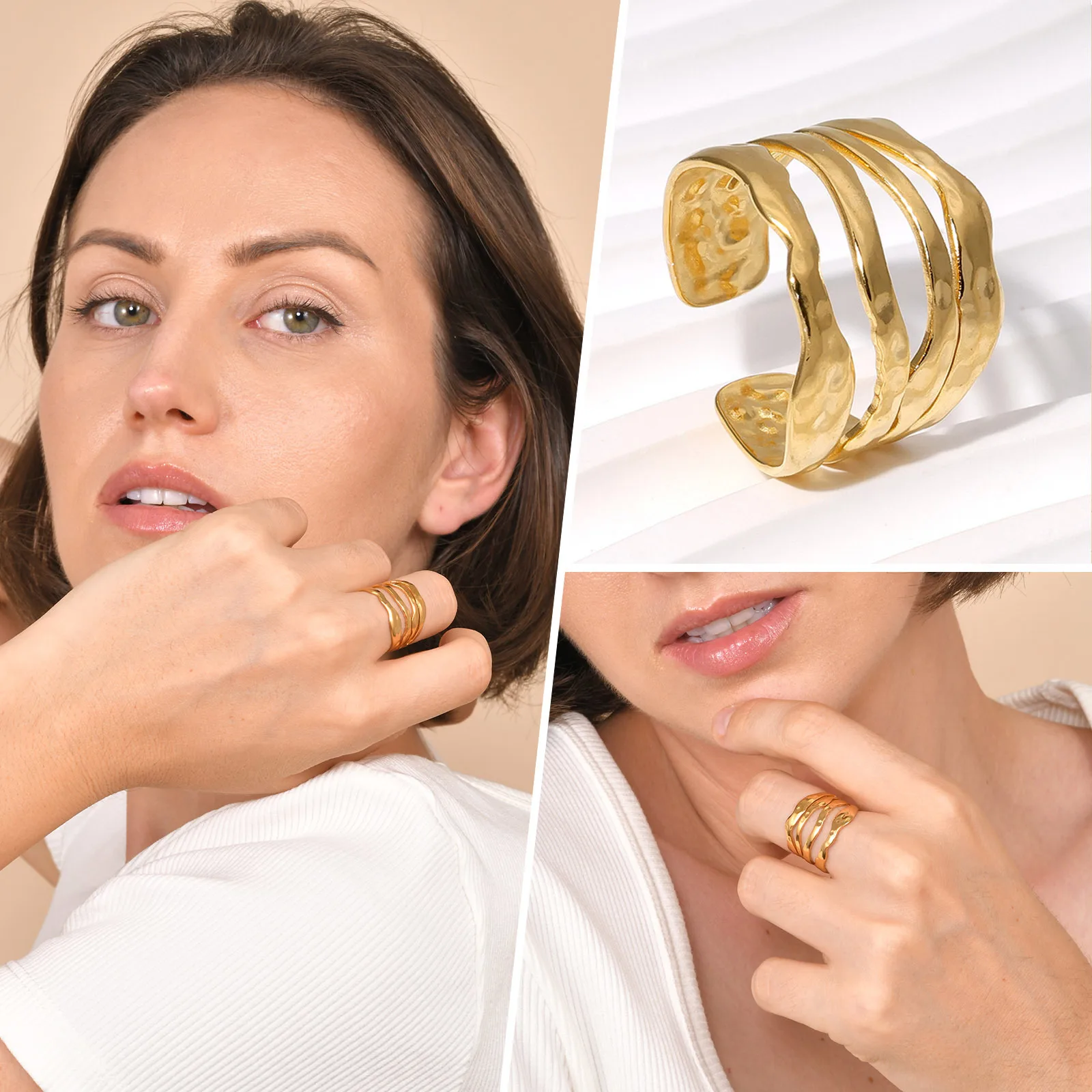 Bague Wirewrap Plaquée Or - Style Arabe - Fait Main - Taille Ajustable - Marque Etnika