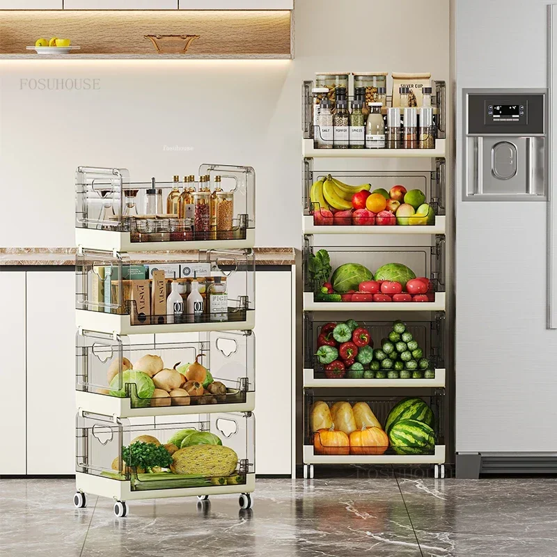 Living Room Bedroom Kitchen Storage Trolley Multi-functional Kitchen Trolleys Multi-layer Fruit Vegetable Storage Auxiliary Cart
