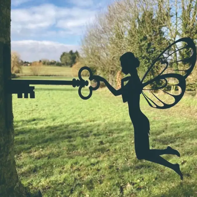 Fém Vas Rusztikus Ülő Tündér Sziluett Kert Otthoni Fali Művészet Szobor Háztáji Gyep Terasz Fa Dekoráció - Image 3