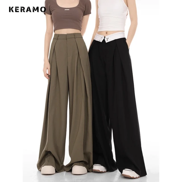 2023 Autumn Casual Solid Color High Waist Wide Leg Loose Pants