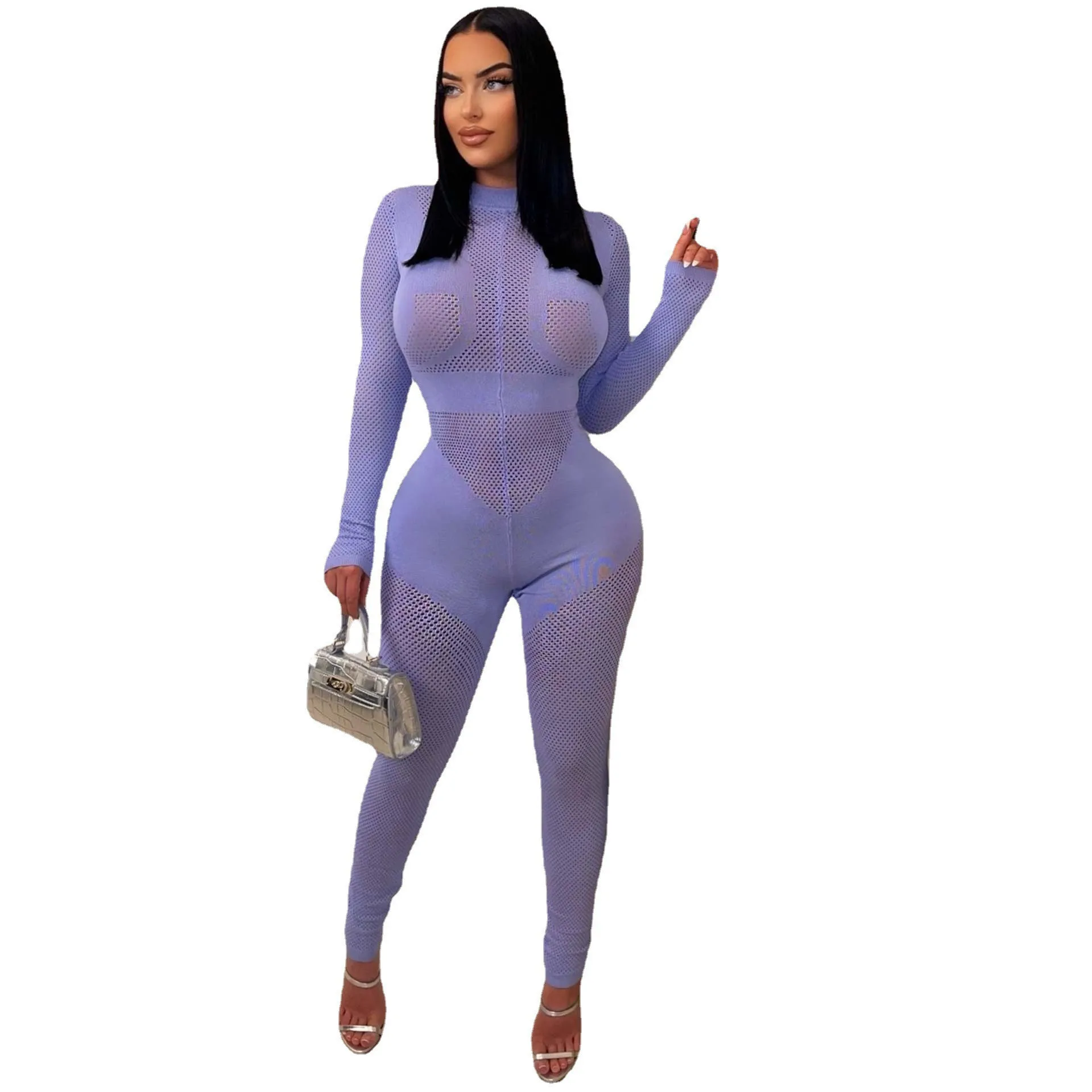 Knitted Mesh Jumpsuits Crocheted 2023 Winter Fall Jumpsuit  Clothes Women Rompers Bodycon One Piece Elegant Bodysuit Playsuits