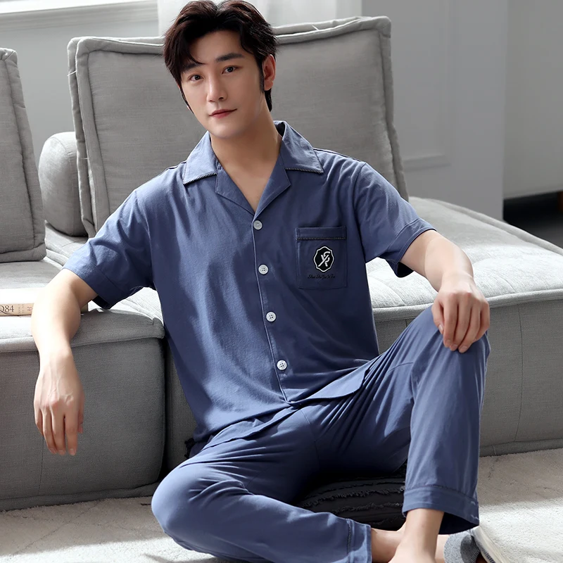 Home Wear Men's Pajamas Set Autumn Winter Soft Warm Cotton Men Pajamas Sets Long Sleeve Sleepwear Set Leisure HomeWear Clothes black silk pajamas