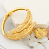 Cuff Bangle and Ring Jewelry Set for Dubai African 18k Gold Color Hand Bracelet Cocktail Ring Jewelry Set for Weddings Bride 3