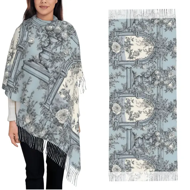 Arch Door Flowers Toile De Jouy Shawls Wraps for Ladies Winter Warm Large Soft Scarf Fabric Of Jouy Print Pashminas Shawl Scarf