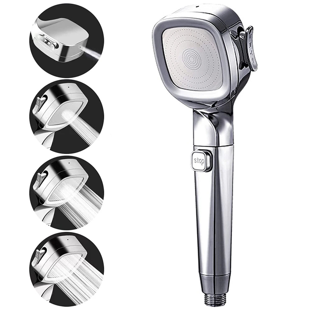 High-Pressure Handheld Shower Head with Stop Button and Spa Massage功能
