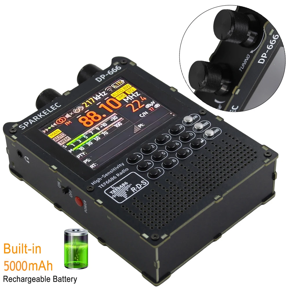 New DP-666 TEF6686 DSP Full Band Portable DSP Radio with 2.8-inch IPS LCD Display High Sensitivity DSP Receiver Radio Reciever