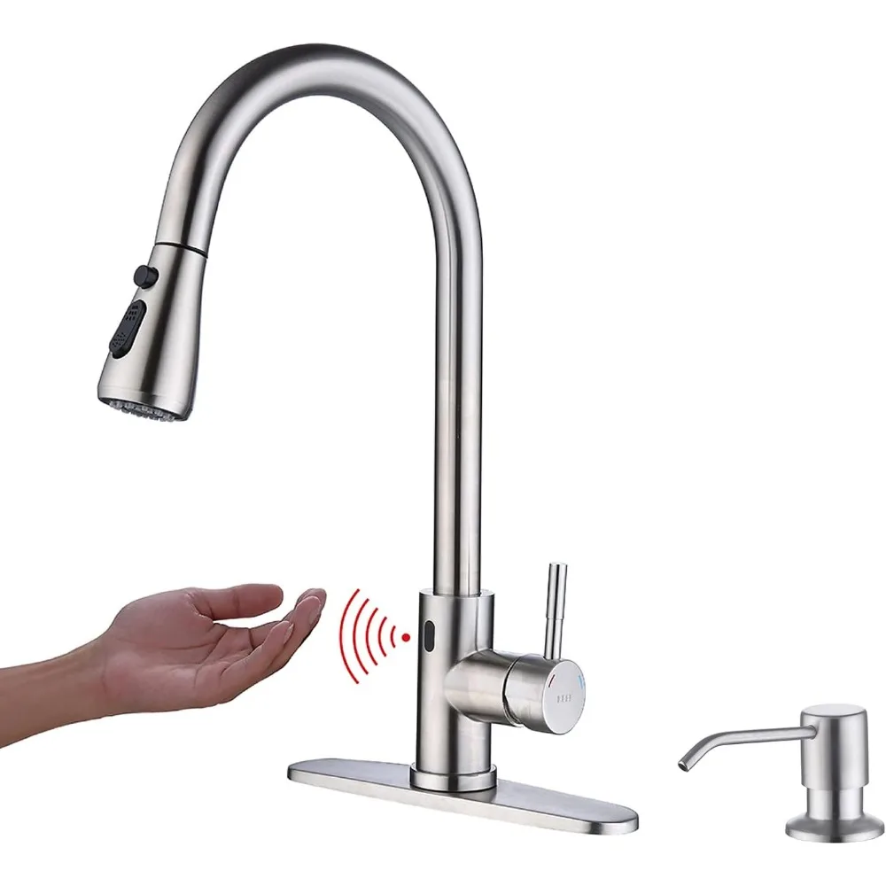 Touchless Kitchen Faucet with Pull Down Sprayer, Motion Sensor Kitchen Faucet with Kitchen Soap Dispenser,