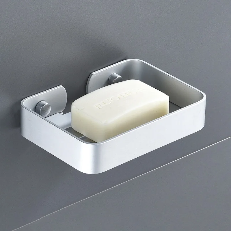 Soap Dish Storage Holder Aluminum Bathroom Soap Holder Shower Wall Mounted Decorative Dishes Box Basket Square