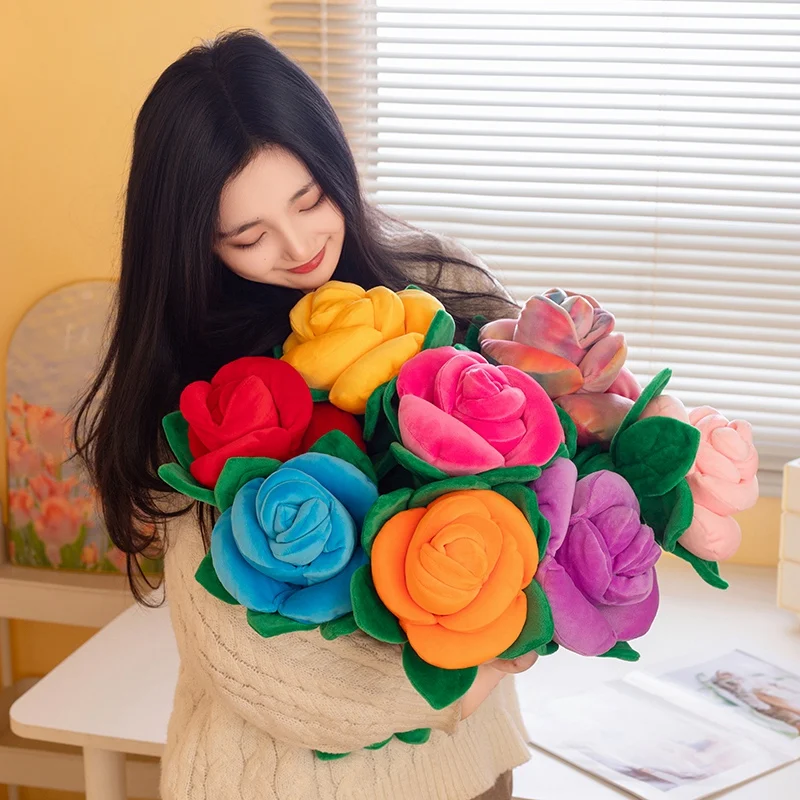 38cm 실물 같은 장미 플러시 장난감 예쁜 생생한 다채로운 꽃 장난감 낭만적 인 생일 웨딩 파티 장식 사진 촬영 소품